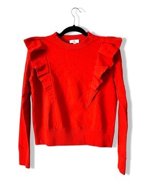 AG Ruffled Crewneck Sweater in Bright Red  || NWT || small